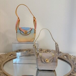 Mini Gradient & Beige Top Handle Micro Bag Charm – Faux Denim Texture